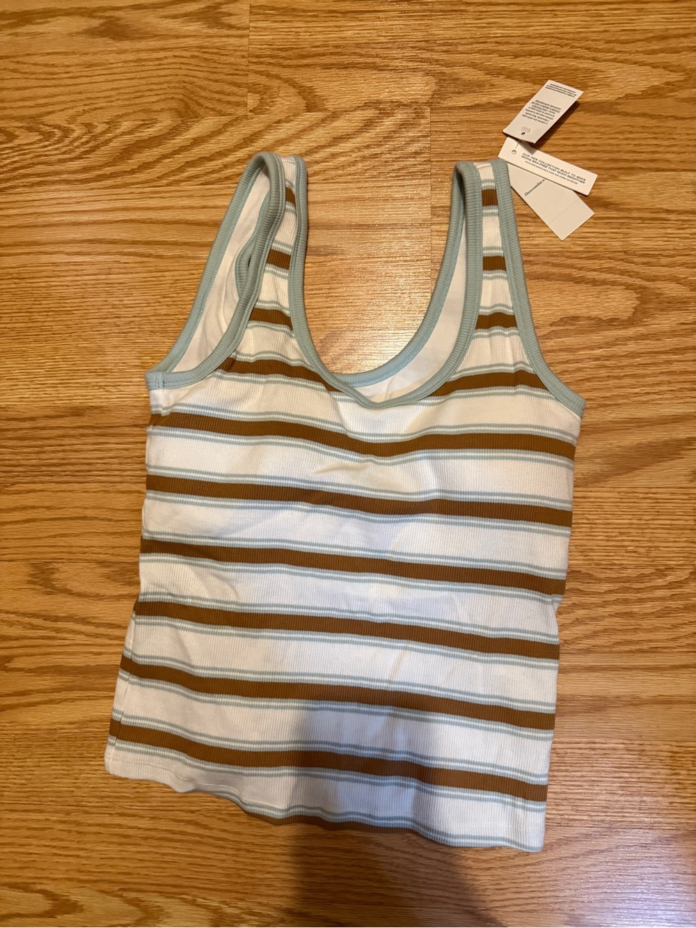 Abercrombie & Fitch Bra Free Ribbed Striped Tank in White, Brown & Sage